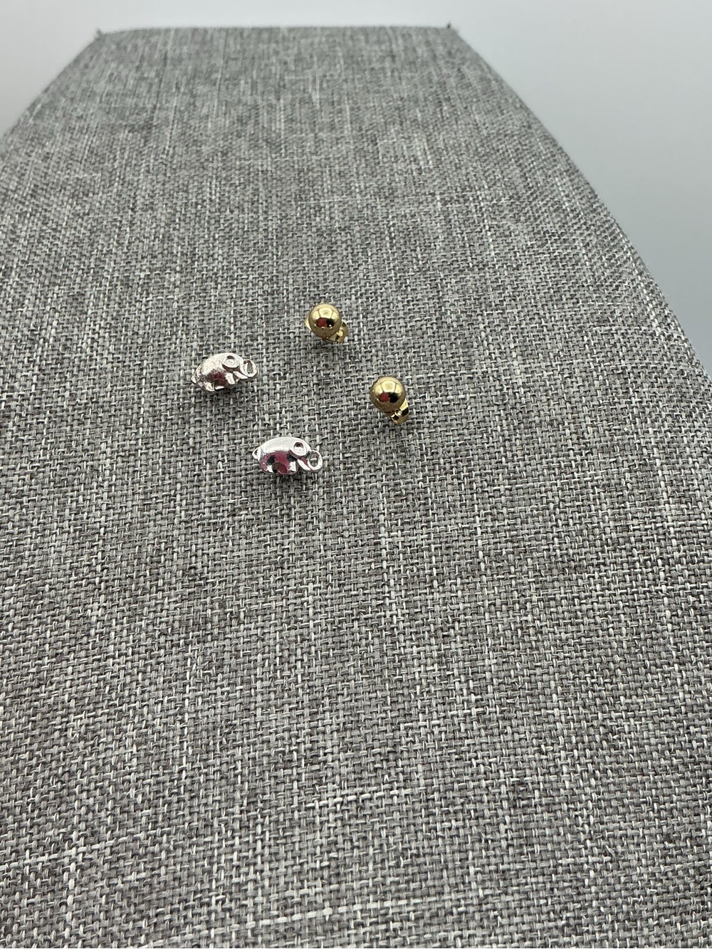 Unisex Silver Tone Elephant & Gold Tone Ball Stud Earring